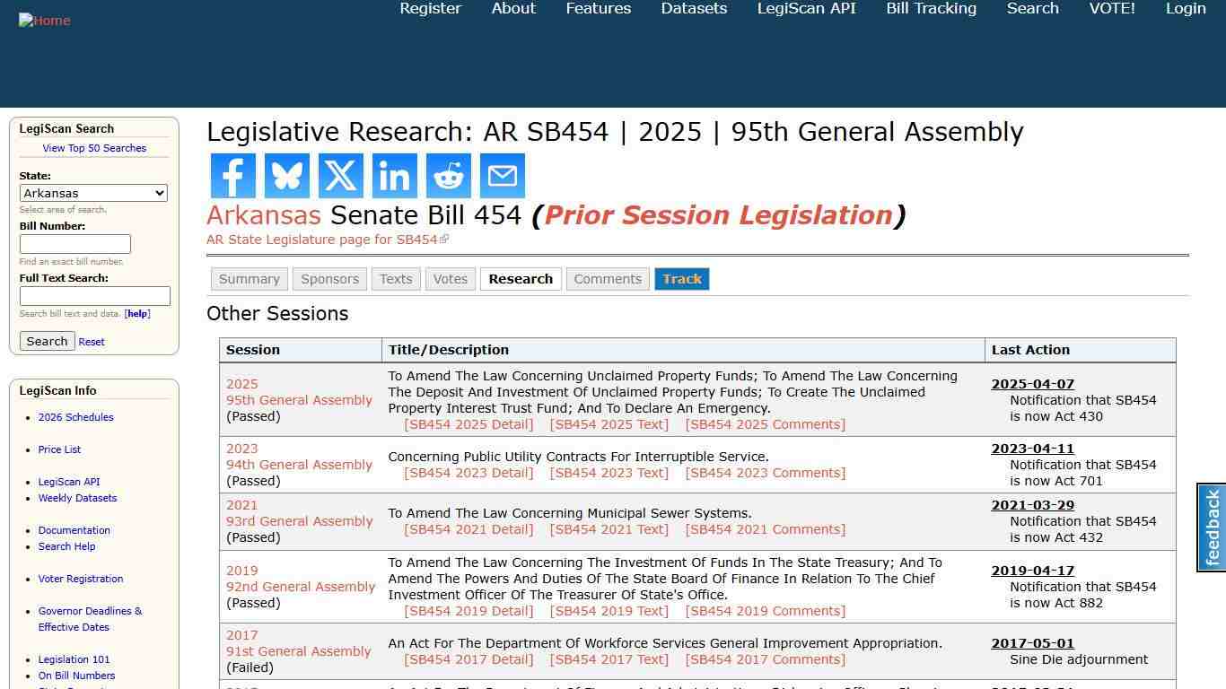Legislative Research: AR SB454 2025 95th General Assembly LegiScan