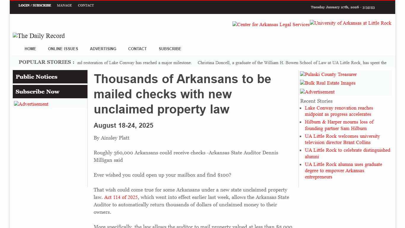 Thousands of Arkansans to be mailed checks with new unclaimed ...